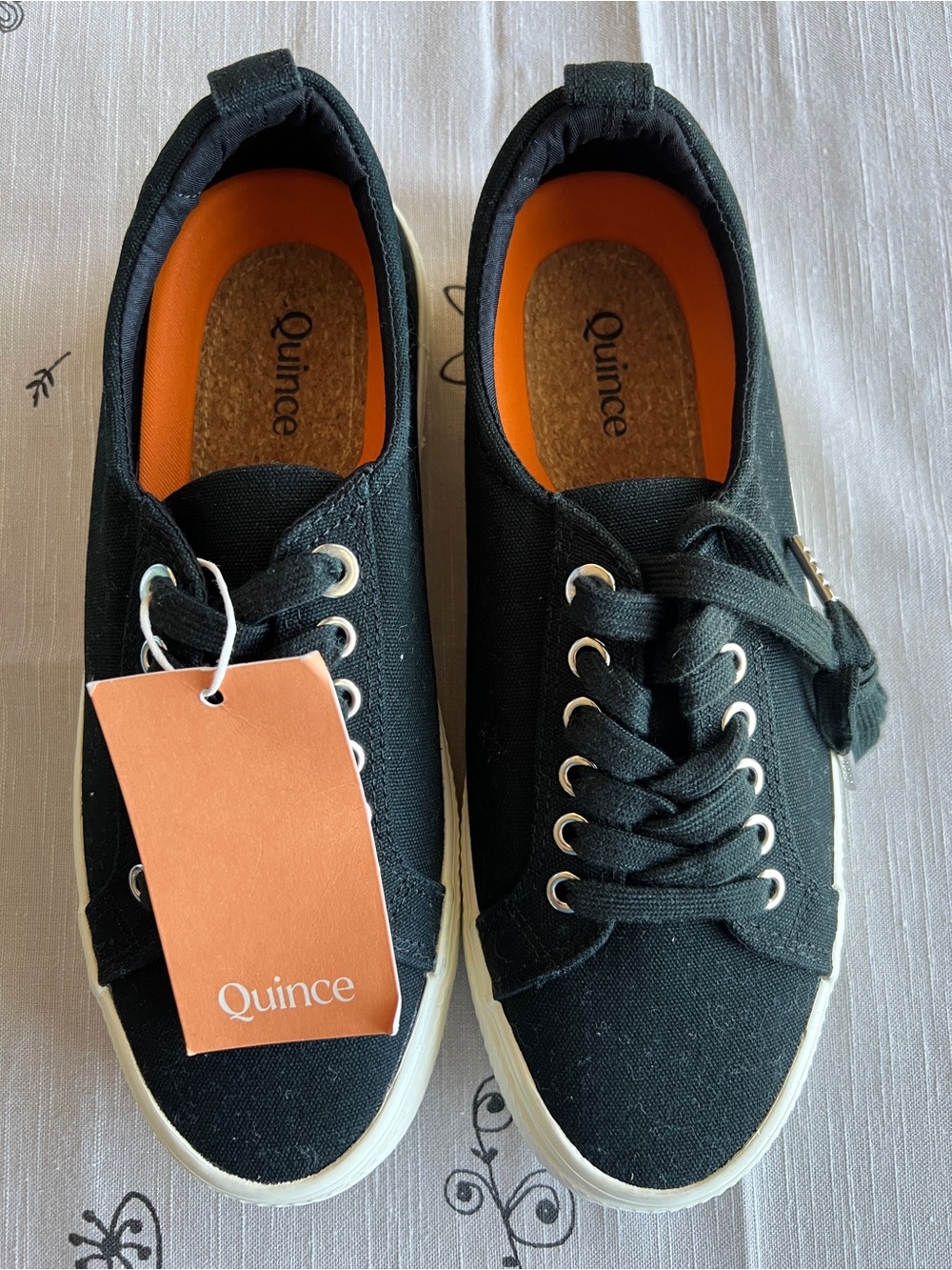Quince Black Canvas Low-Top Sneakers with Orange Insole
